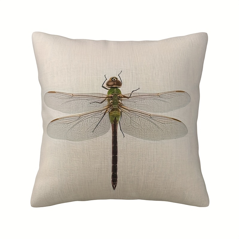 

1pc Dragonfly Pillow Cover, Decorative Throw Pillow Green Dragonfly Pillow Cases Square Cushion Covers For Home Sofa Couch Short Plush Decor 18x18 Inch, No Pillow Core