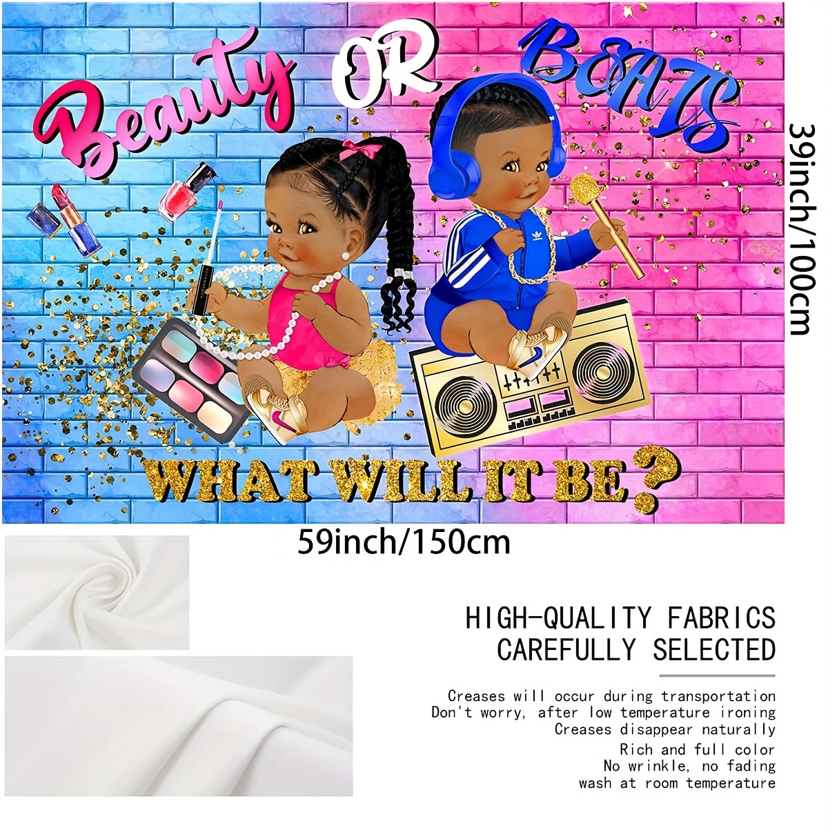 1pc Backdrop, Baby Shower Decorations Beauty Or Beats Boy Or Girl He Or She  For Gender Reveal Party Decorations Supplies Hip Hop 90s Graffiti Fresh Pr