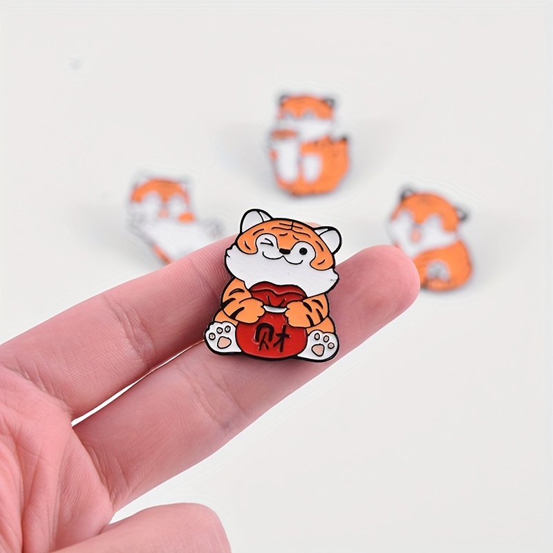 Chinese Style Tiger Brooch Pin Big Orange Cat Brooch Tiger Pattern Badge