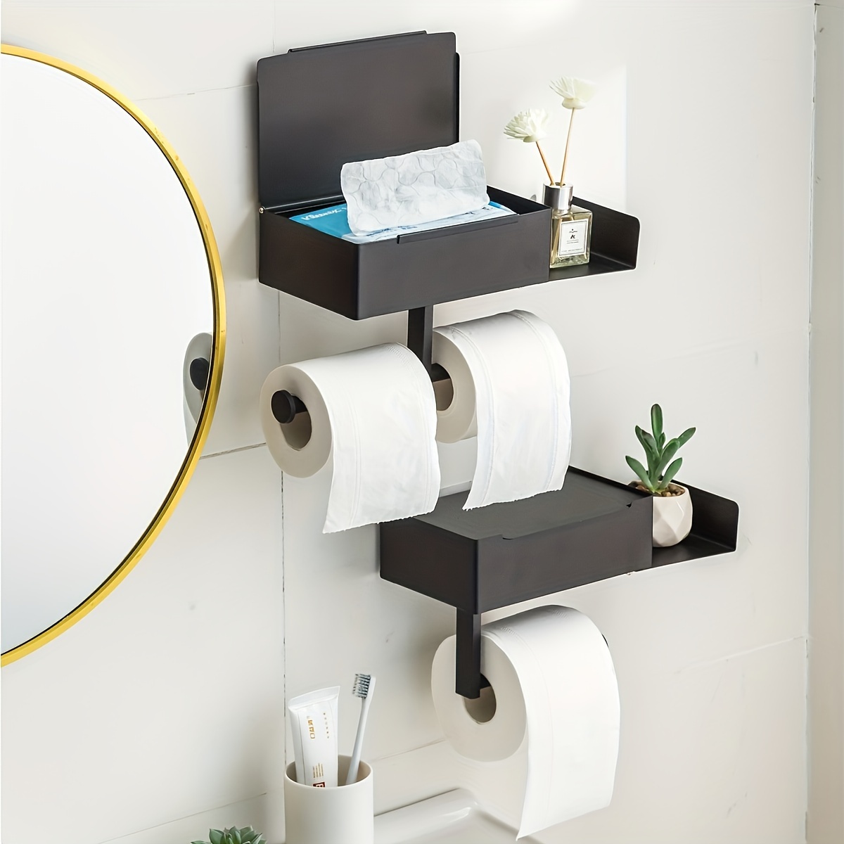 Toilet Tissue Holder With Shelf, Wall Mounted Toilet Roll Paper Storage  Rack, Stainless Steel Wall Hanging Bathroom Shelf, Bathroom Accessories -  Temu