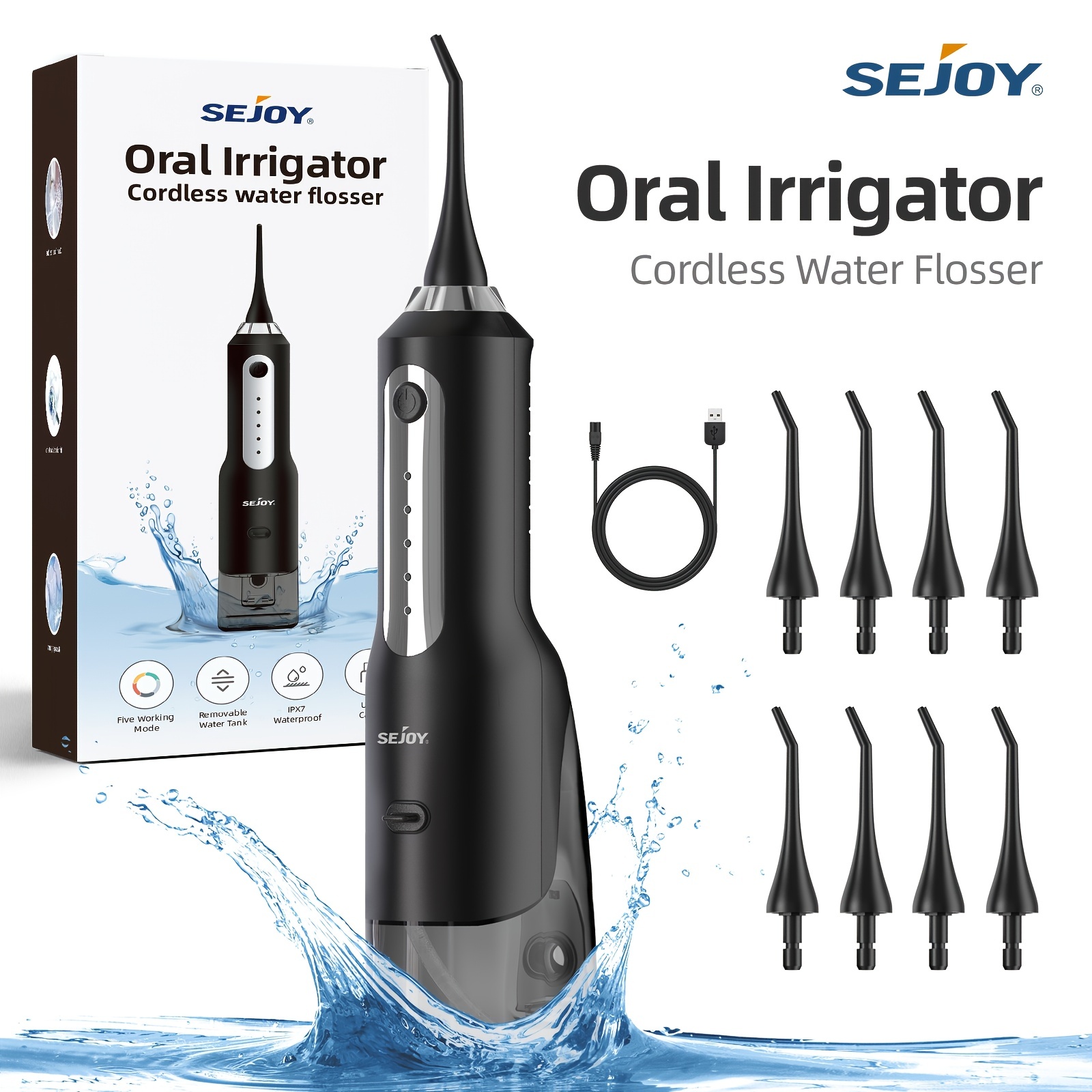 SEJOY Idropulsore Dentale Portatile Irrigatore Orale 5 Modalità Impermeabile