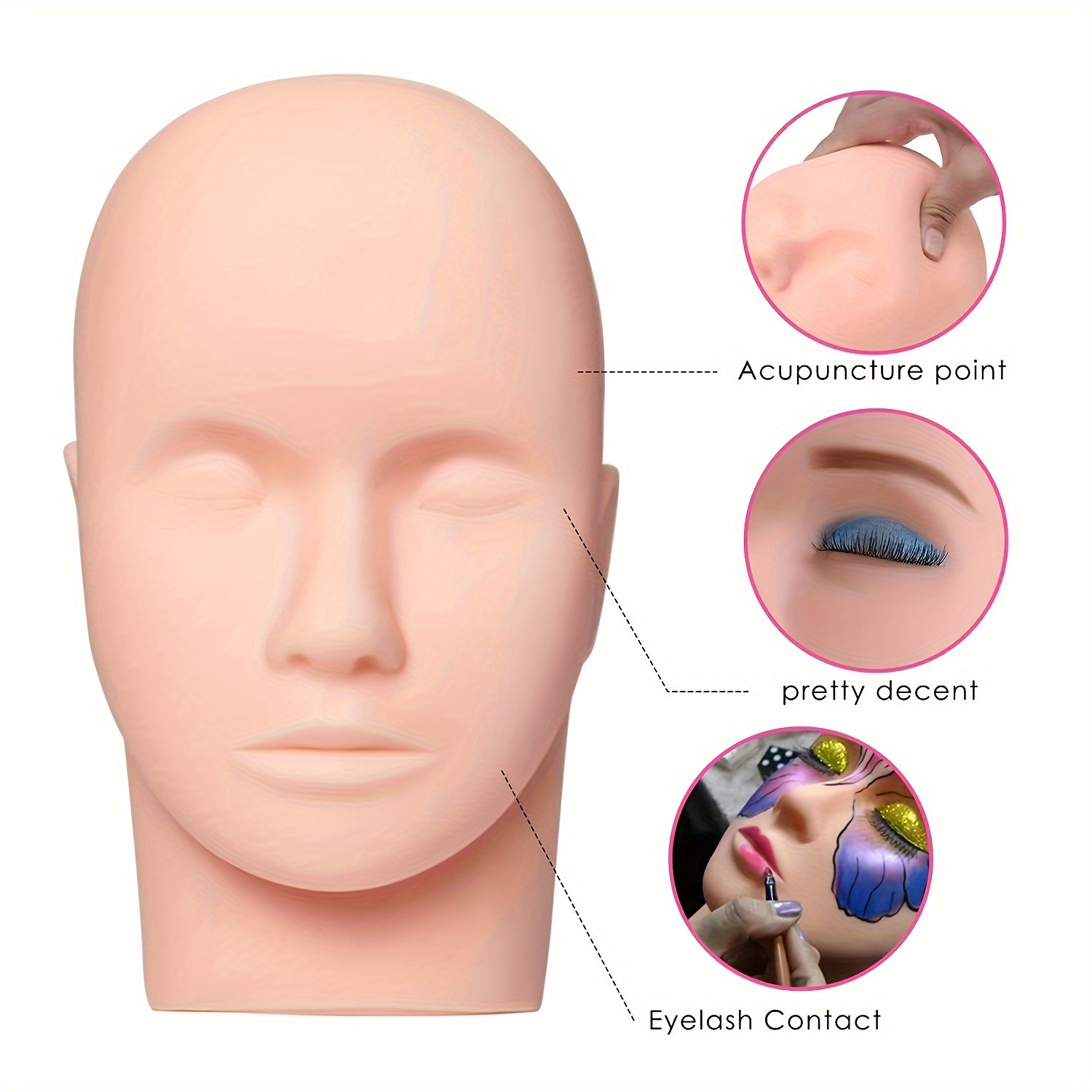 Simulation Training Mannequin, Multi-Function Soft Cosmetology Mannequin  Doll Face Head Model for Massage, Makeup Practice, Wig Hat Display, Eyelash