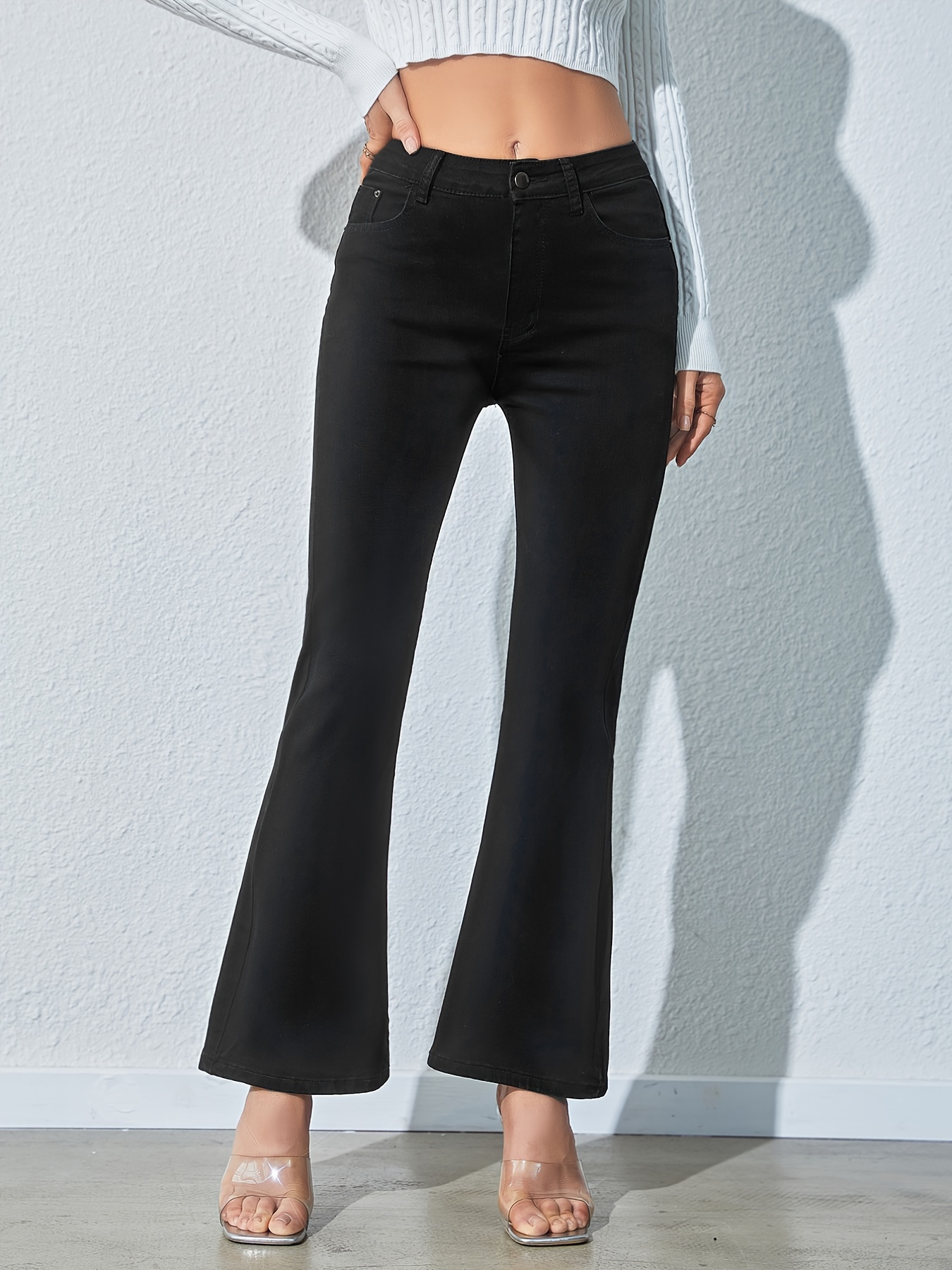 Black Shirt With Flared Jeans - Temu