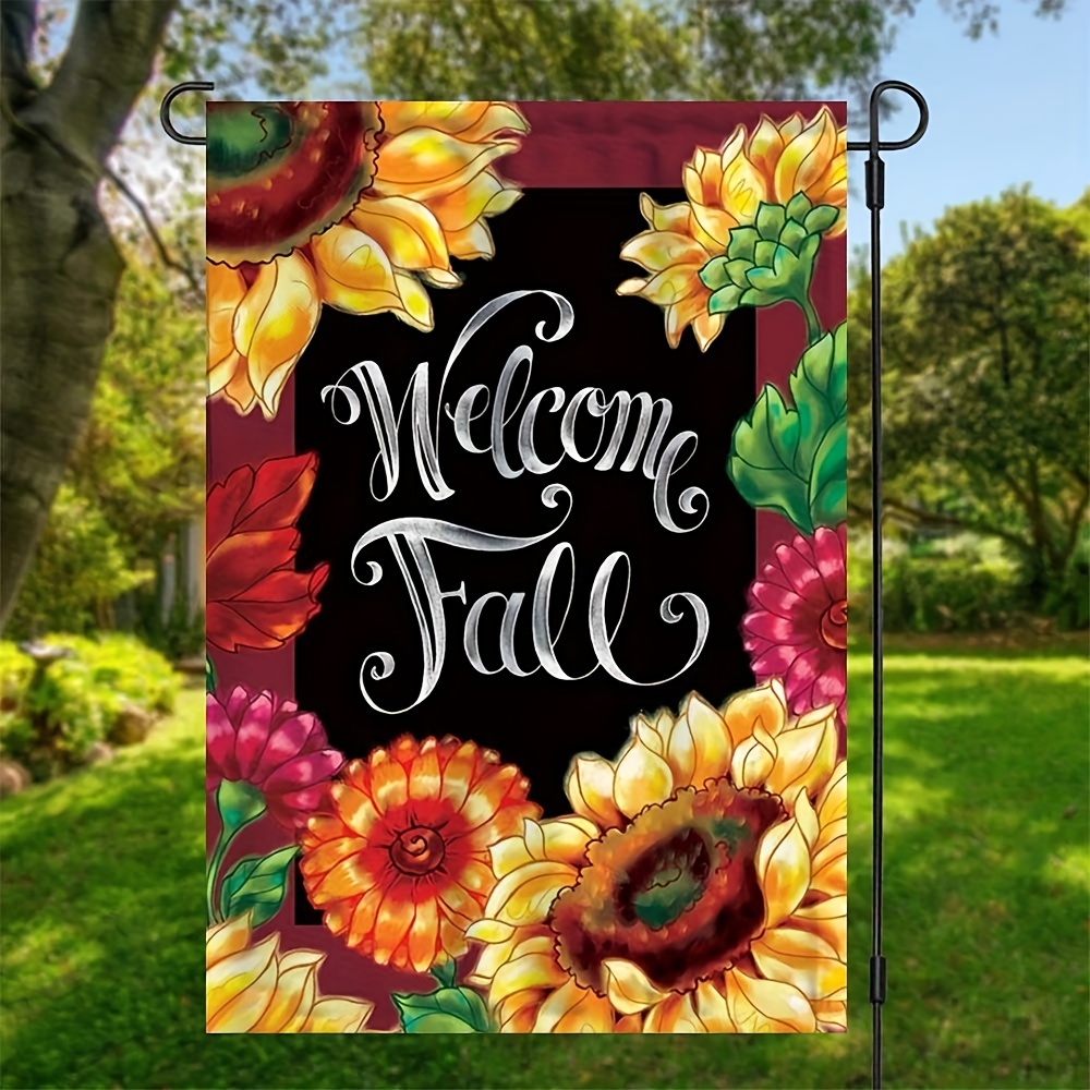 

1pc, Welcome Fall Garden Flag (12in*18in/30cm*45cm), Linen Double-sided Garden Flag, Thanksgiving Decor, Party Decor, Outdoor Decor, Garden Decor, Yard Decor, Holiday Decor (no Metal Brace)