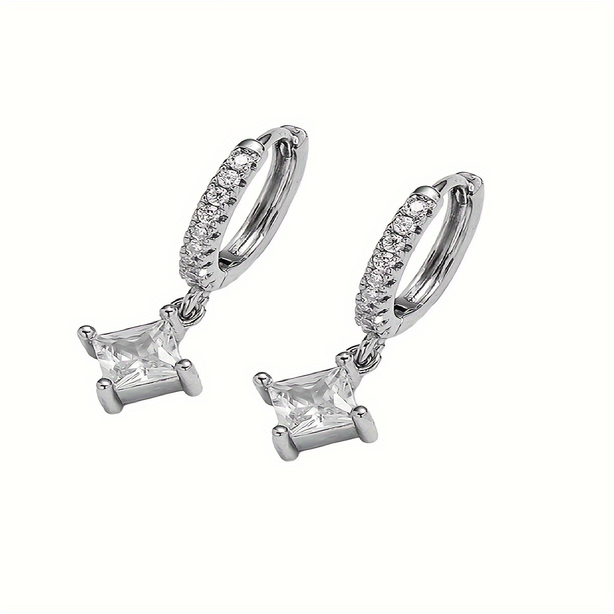 Boucles D'oreilles Clip En Argent 925 Avec Zircone Cubique - Style Huggie, Fermoir Omega