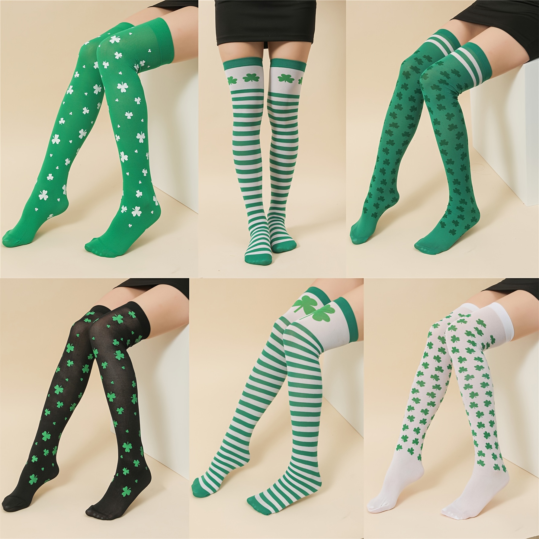 Lucky Shamrock Print Socks Green Striped Socks St. Patrick's - Temu