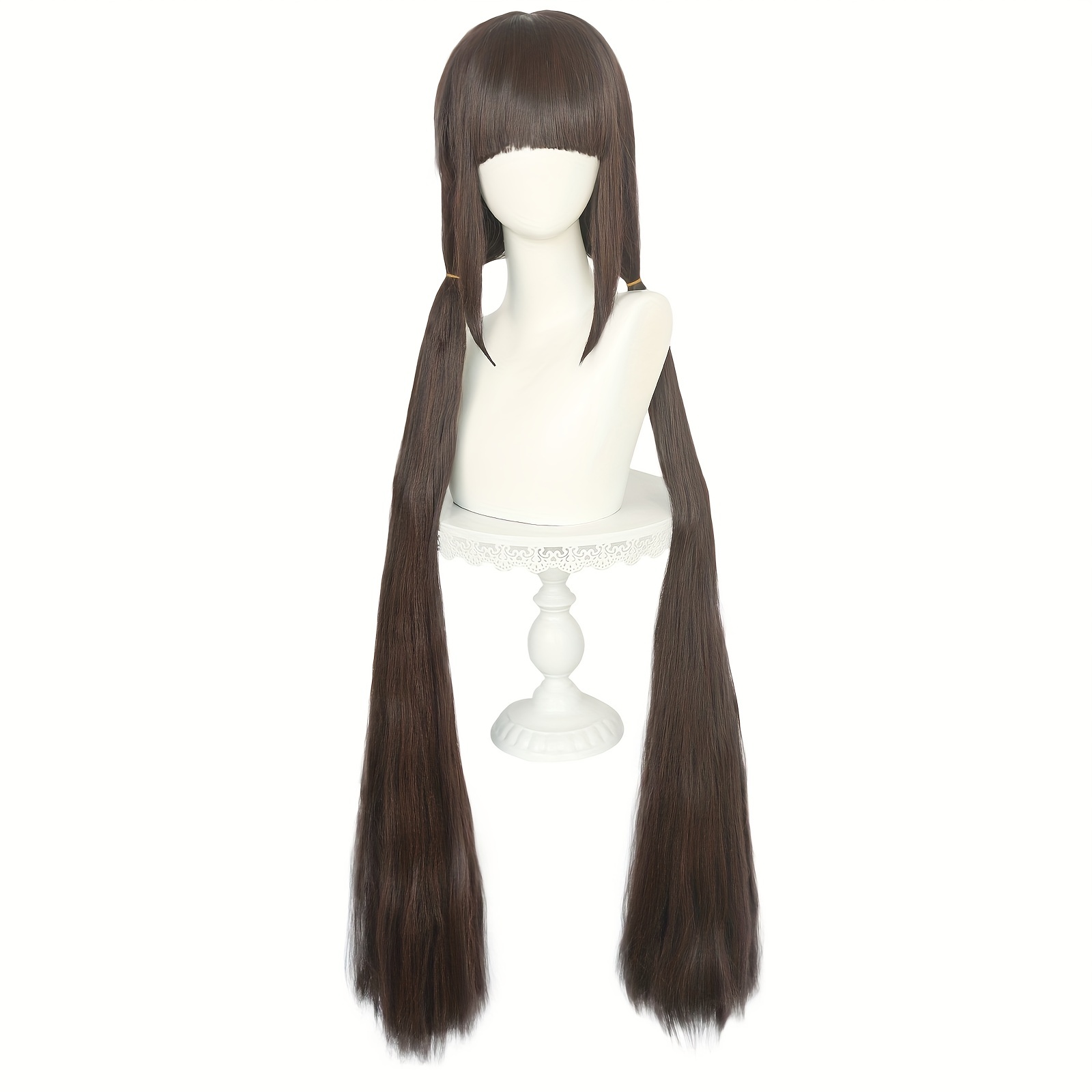 Cosplay Wigs Brown Straight Wigs Bangs Synthetic Fiber Hair Temu