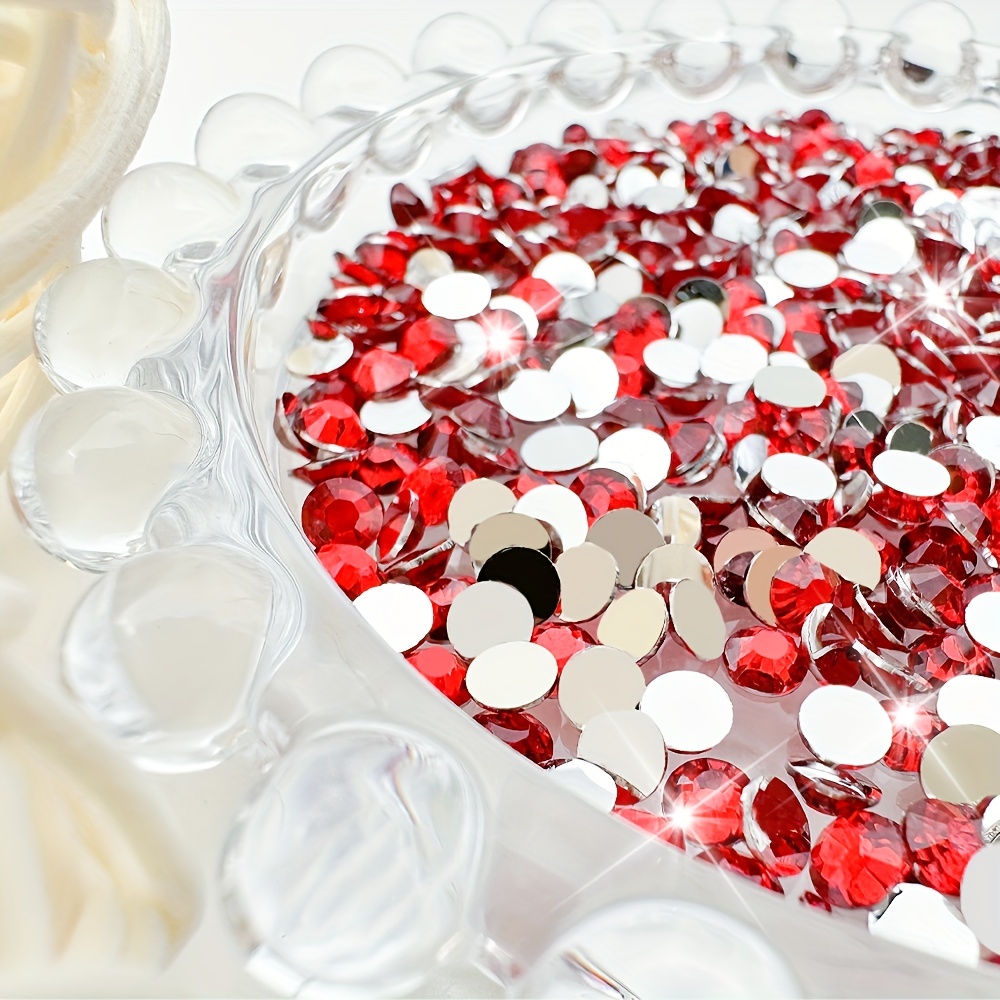 100-500pcs Red Flatback Resin Nail Art Rhinestones Round Gemstones