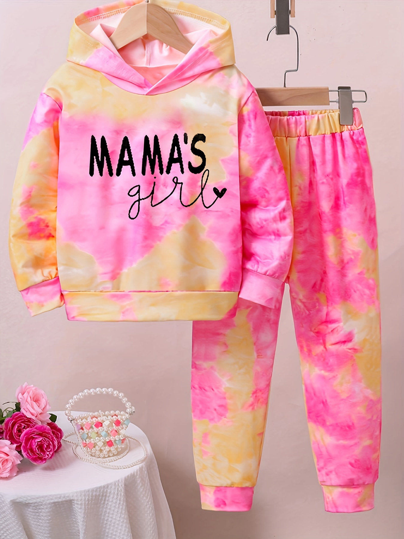 Girl's Tie dye Pattern Outfit Girl Portrait Print Hoodie - Temu