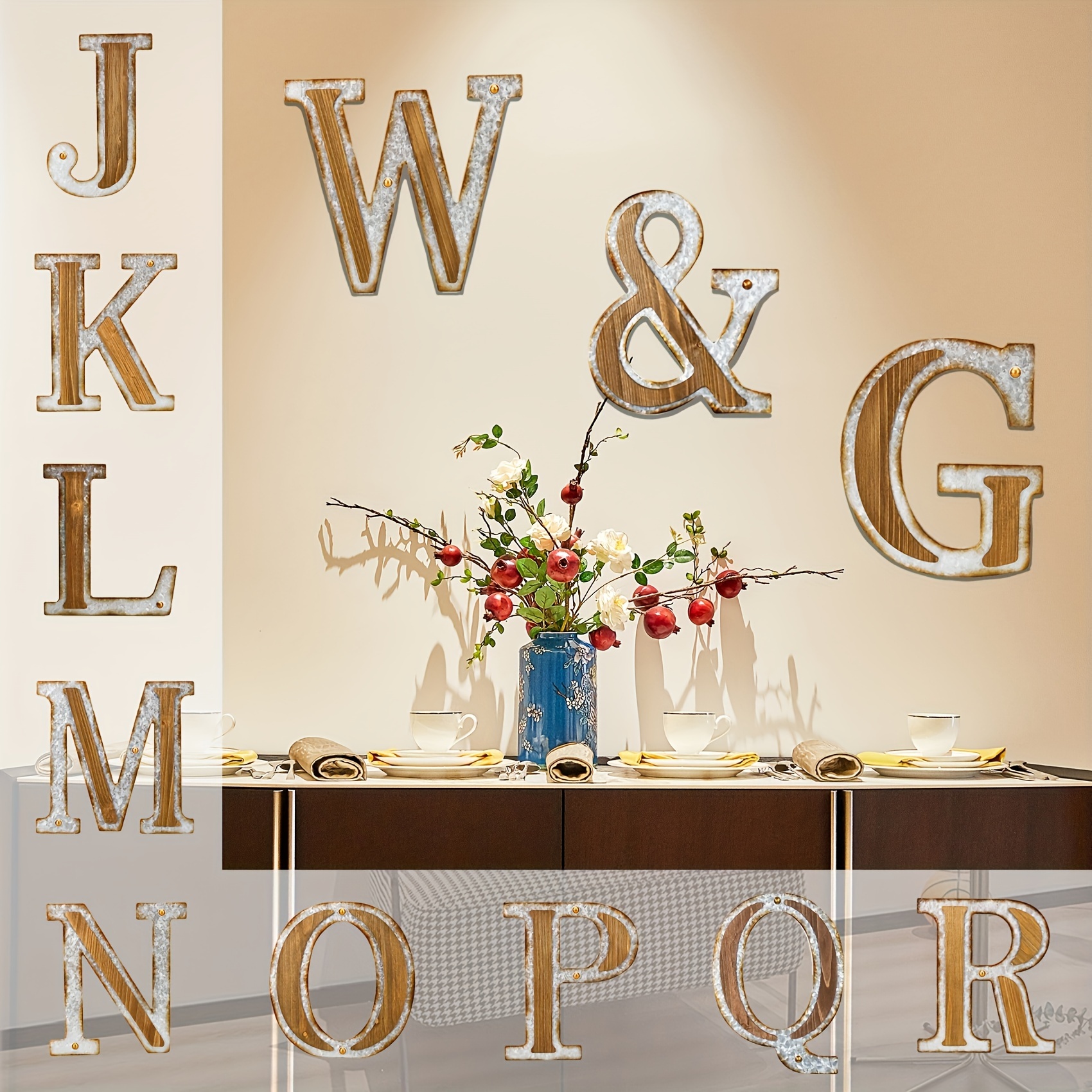 Letras decorativas de pared de madera en estilo vintage, letras