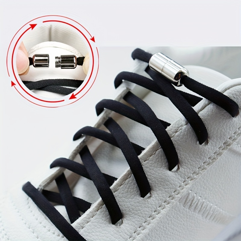 No Tie Shoe Laces Lazy Elastic Round Shoelaces Lock Adults Kids Sports  Trainers