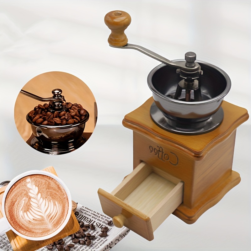 Molinillo de café manual de madera, estilo vintage, molino de café de mano,  molinillo de café con manivela de cerámica+molinillo de café manual de