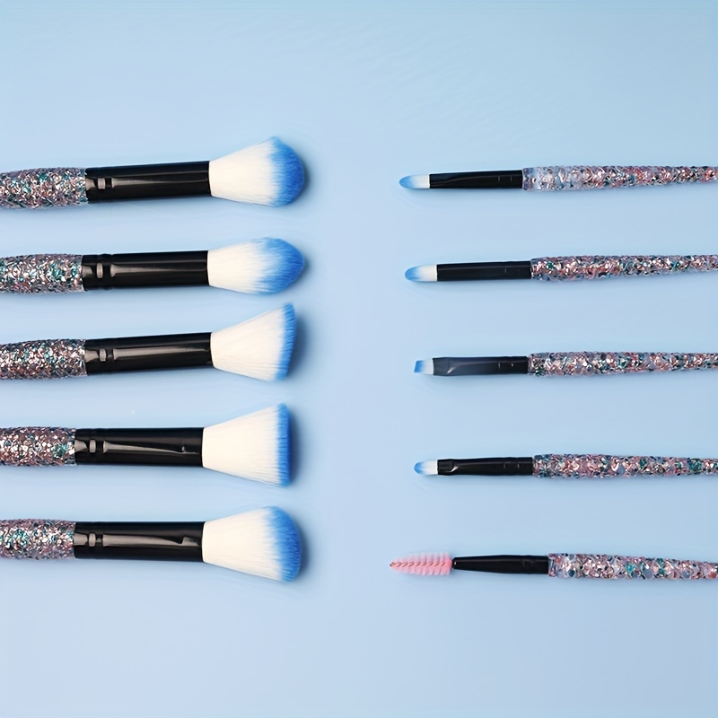 Mermaid Makeup Brush Set 10PCS Crystal Plastic Handle Synthetic Bristles
