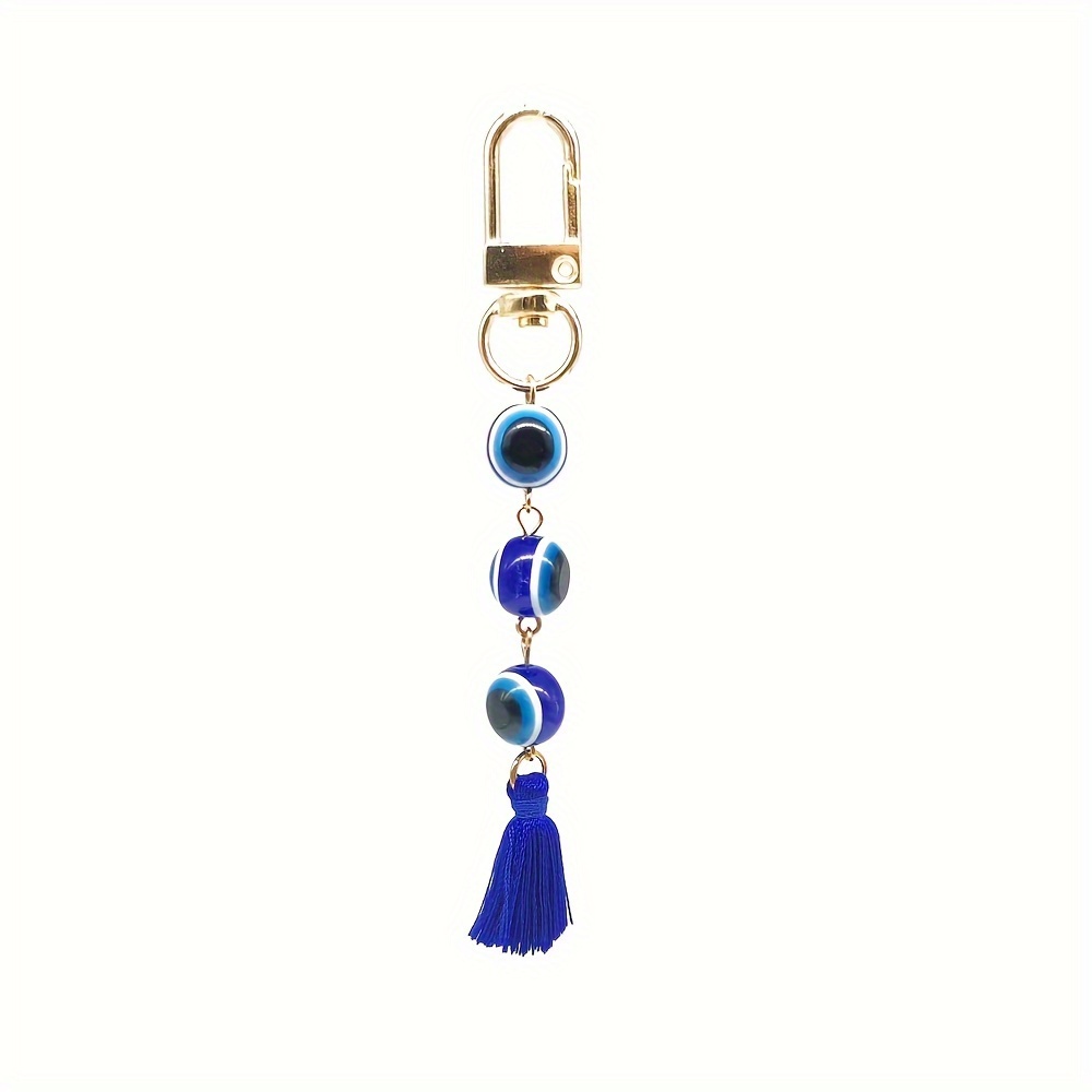 Creative Devil's Eye Tassel Keychain with Round Resin Pendant