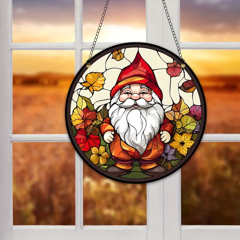 Gnome Stained Window Hangings Gnomes Christmas Elf Fall Home - Temu