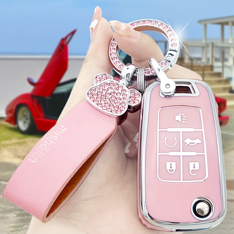1pc Rhinestone Decor TPU Car Key Case With Lanyard Compatible With  Volkswagen