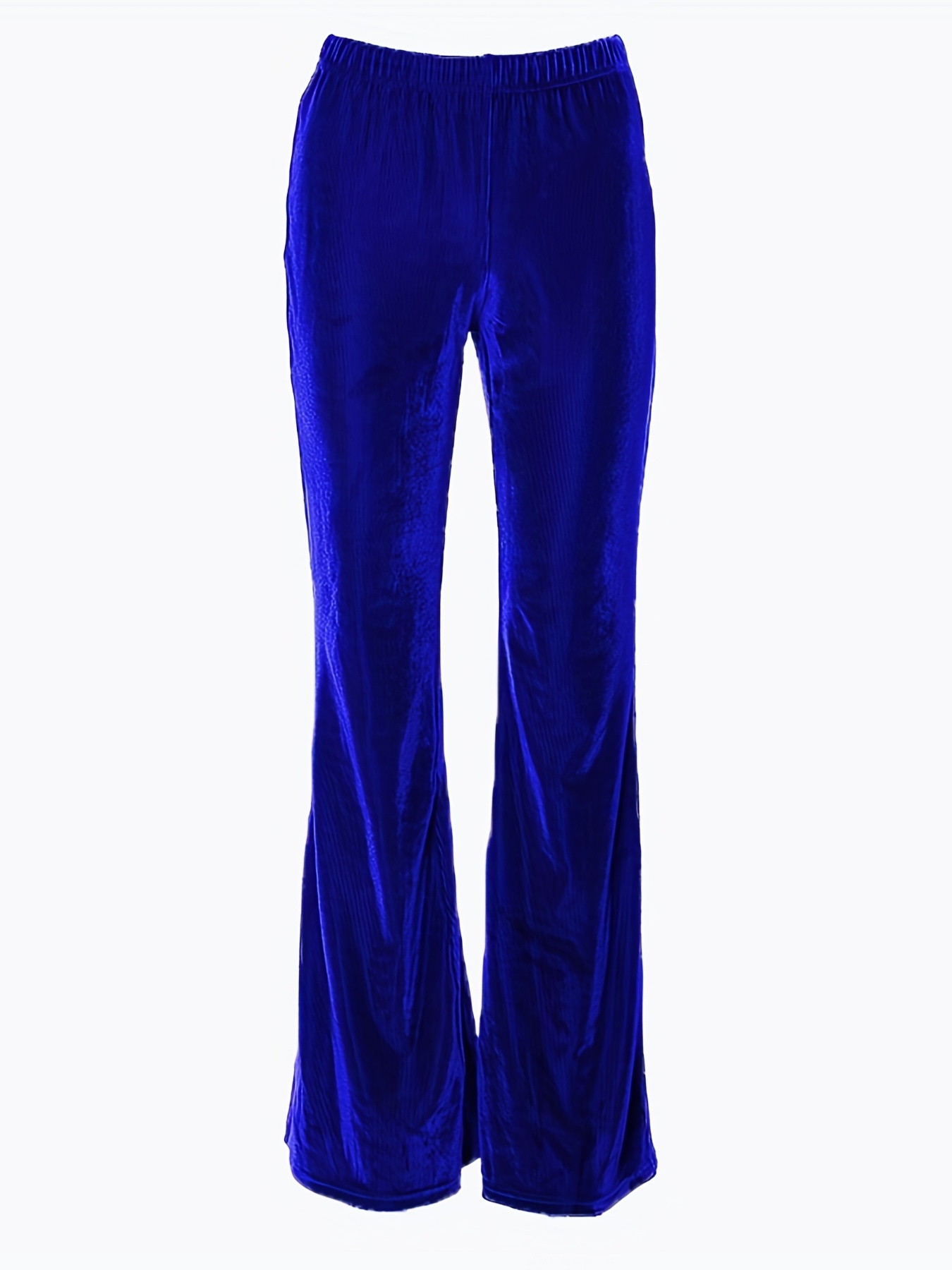 Velvet Flare Leg Pants Elastic Waist Solid Casual Pants - Temu