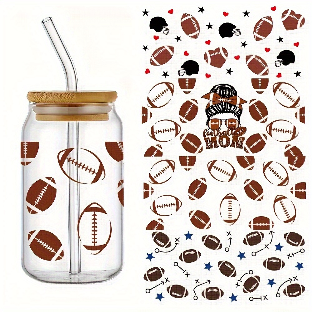 1pc American Football Design UV DTF Cup Wraps For 16 Oz Glass Cup