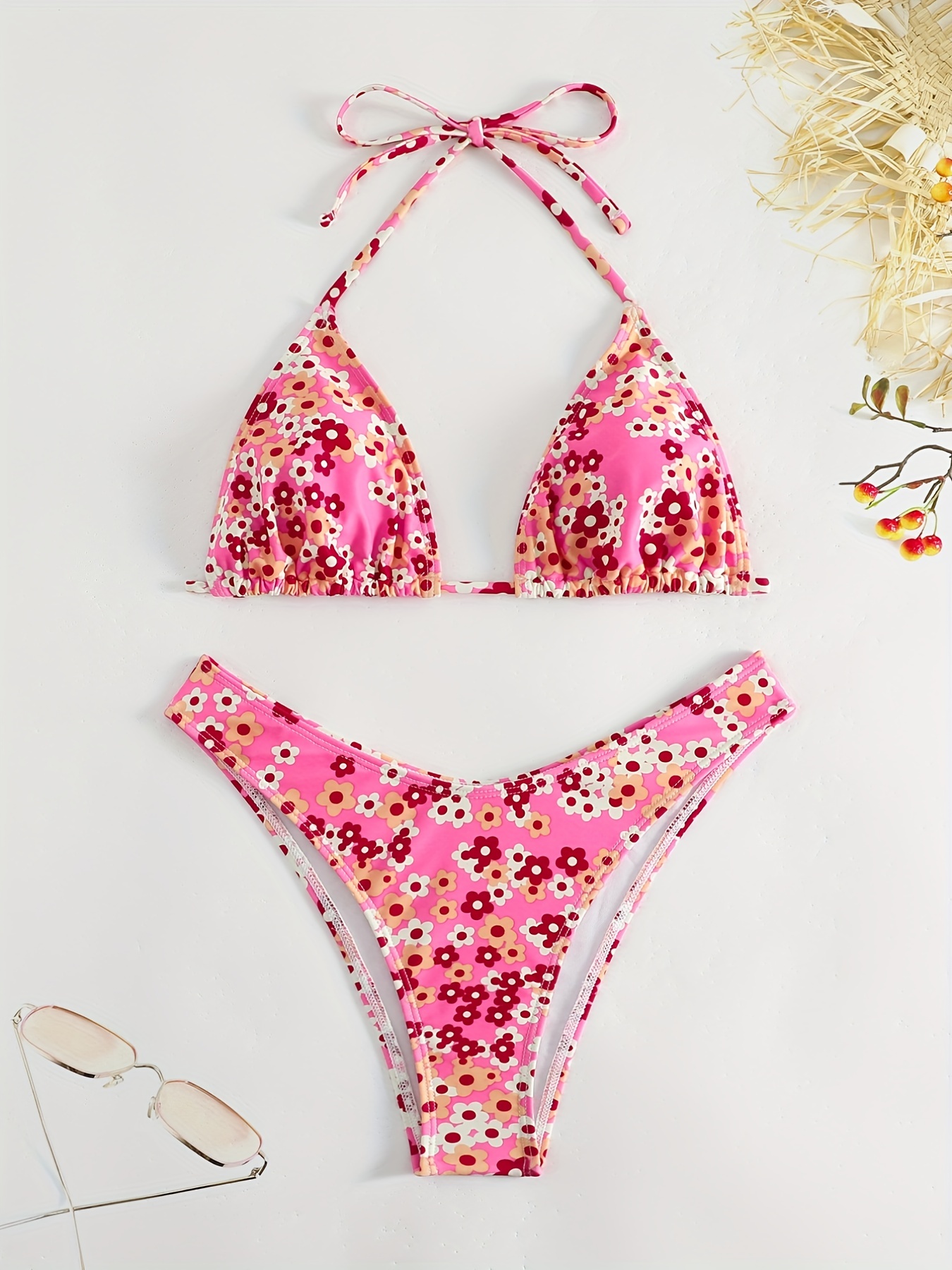 Floral Print Bikini Sets V Neck Womens Swimwear - Temu