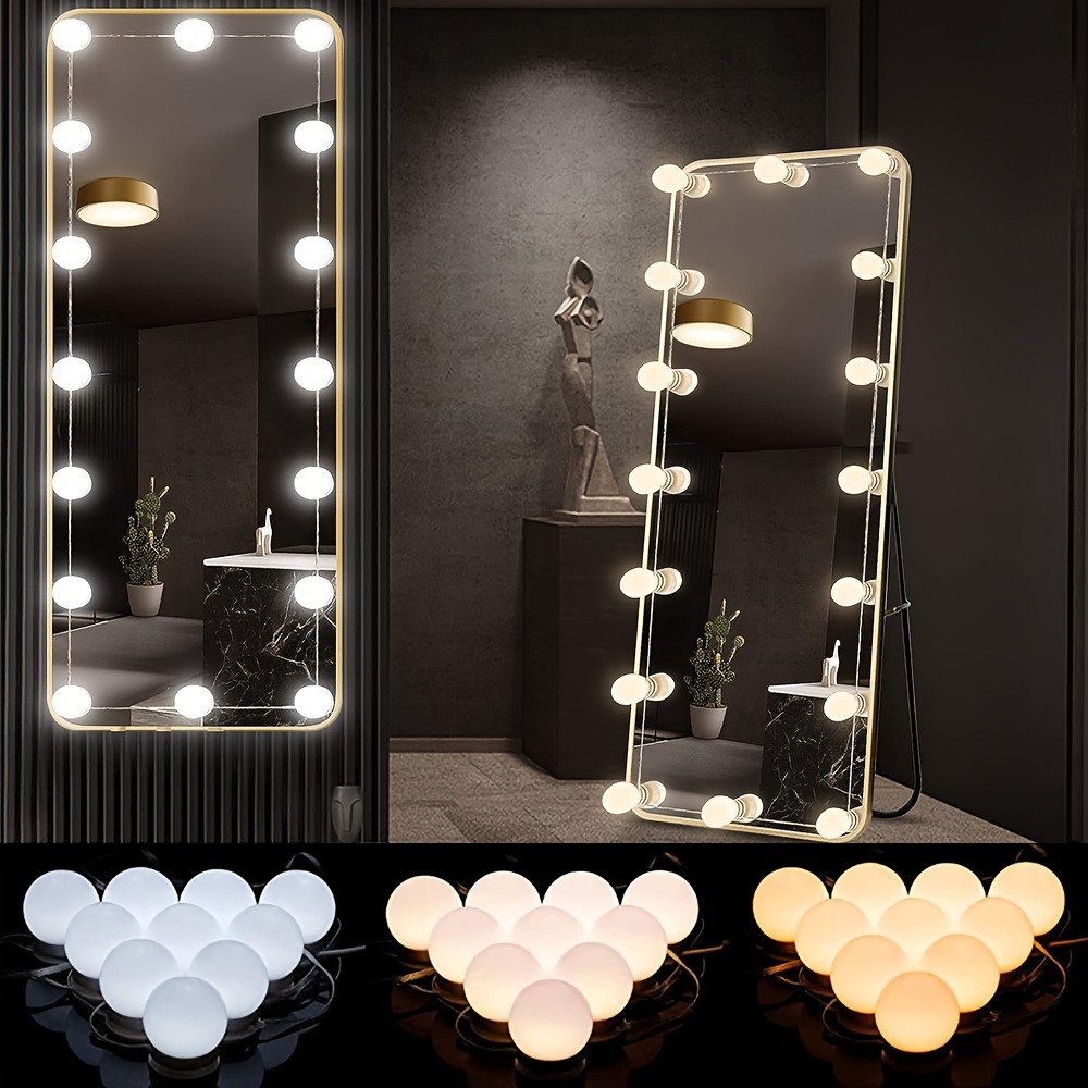 

8/10/14/16pcs Makeup Mirror Lights, 3 Color Lighting Makeup Led Bulbs, Dimmable Usb Powered Mirror Lighting, For Bathroom Vanity Display Cabinet Barber Table