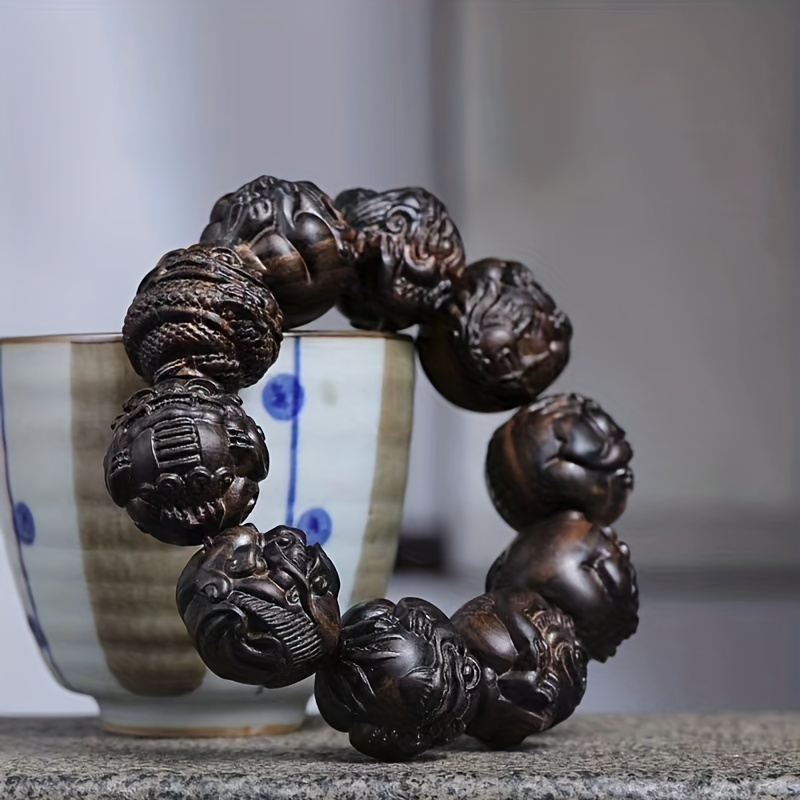 Buddha Dragon Pattern Carved Beads Dark Brown Wooden Temu Australia