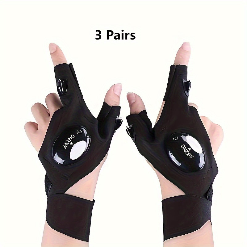 1 Pair Led Flashlight Gloves Light Fingerless Outdoor Fishing Gloves Tool  Gadgets Gifts For Repairing Working In Places For Men Women Fishing Cam