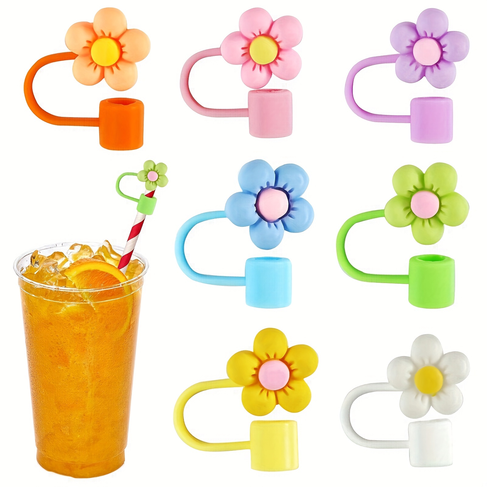 Anime Straw Covers Cap for Cup Straw Accessories, Cartoon Straw Protectors  Tips Cover for Reusable Drinking Straws (12)