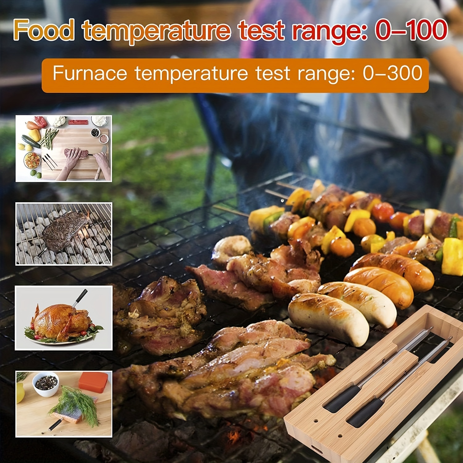 Oven Thermometer Digital Wireless Meat BBQ Cooking Food Thermometer With  Temperature Sensor for Indoor Outdoor Kitchen Grill