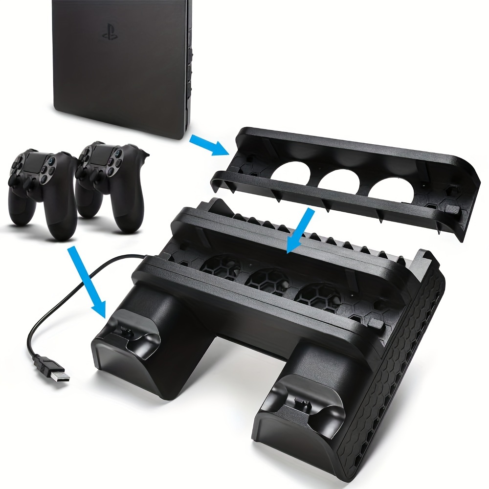 PS4 Stand Cooling Fan Station for Playstation 4/PS4 Slim/PS4 Pro, PS4  Vertical Stand with Dual Controller Port Charger Dock Station, 12 Game  Slots