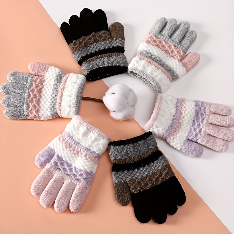 Cute Winter Striped Full Finger Knitted Warm Kids Gloves 3 8 - Temu  Australia