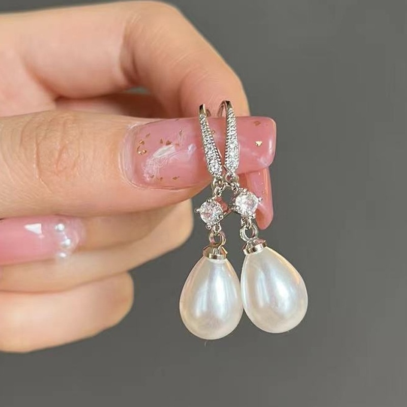 Ayyufe 1 Pair Dangle Earrings Faux Pearl Rhinestones Jewelry Shining Plated Drop Earrings for Party, Women's, Size: One size, Silver