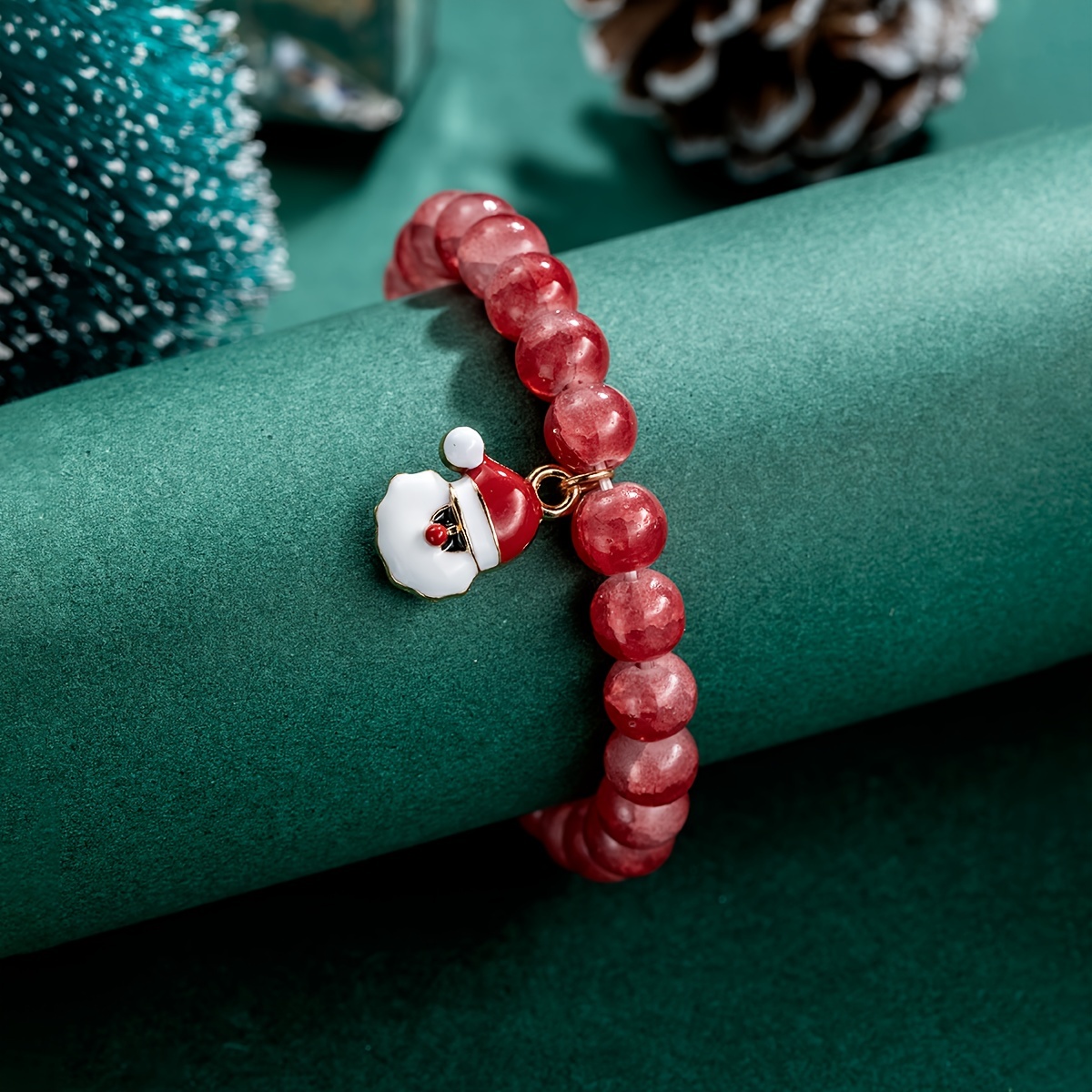 3pcs Santa Claus Pendant Beaded Bracelet Set with Red Green Soft Clay Beads Stackable Elastic Stretch Bracelet,Temu