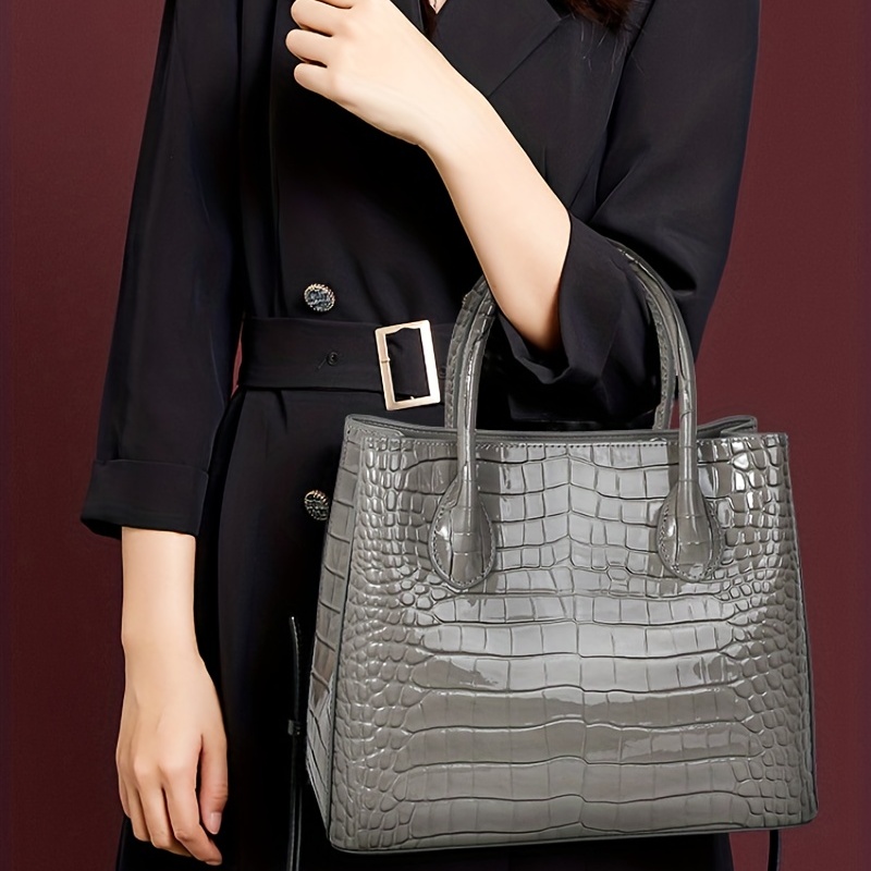 Luxury Genuine Leather Tote Bag, Women's Letter Embossed Handbag, Large  Capacity Satchel Purse - Temu