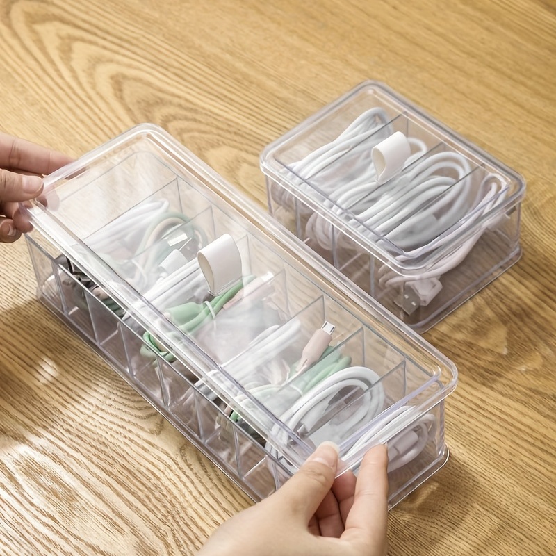 4/ Plastic Clear Cable Storage Box With Lid Jewelry - Temu