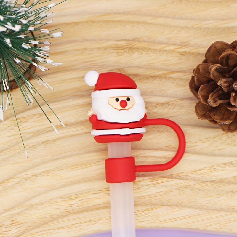 1PC Christmas Straw Cover Silicone Tips Drinking Dust Cap Santa