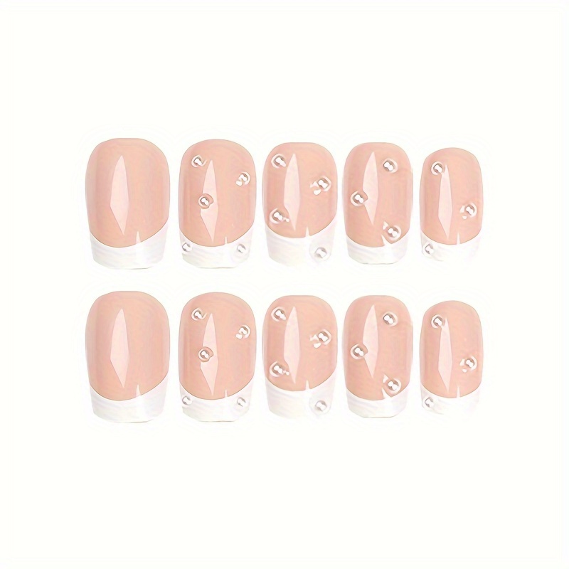 24pcs short ballerina fake nails french simple style glossy false nails 1pc nail glue 1pc nail file details 2