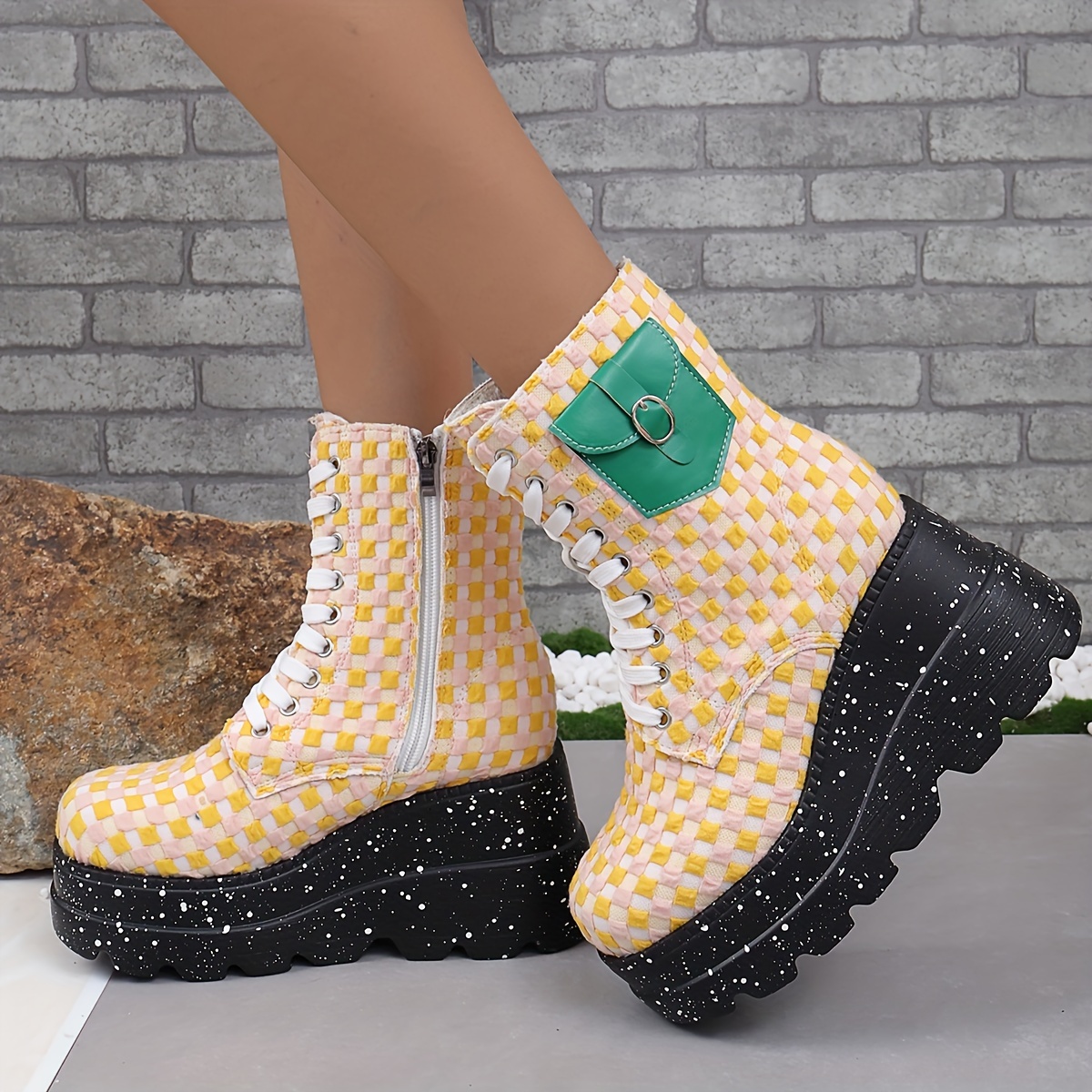 Yellow plaid deals platform boots