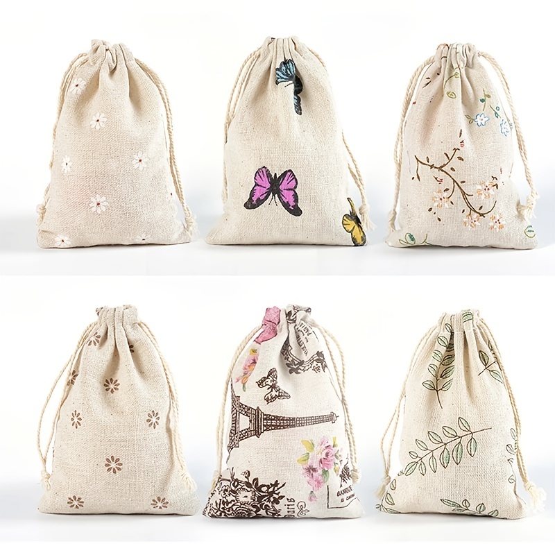 Printed Drawstring Bag Cotton Linen Empty Fabric Gift Bag Temu