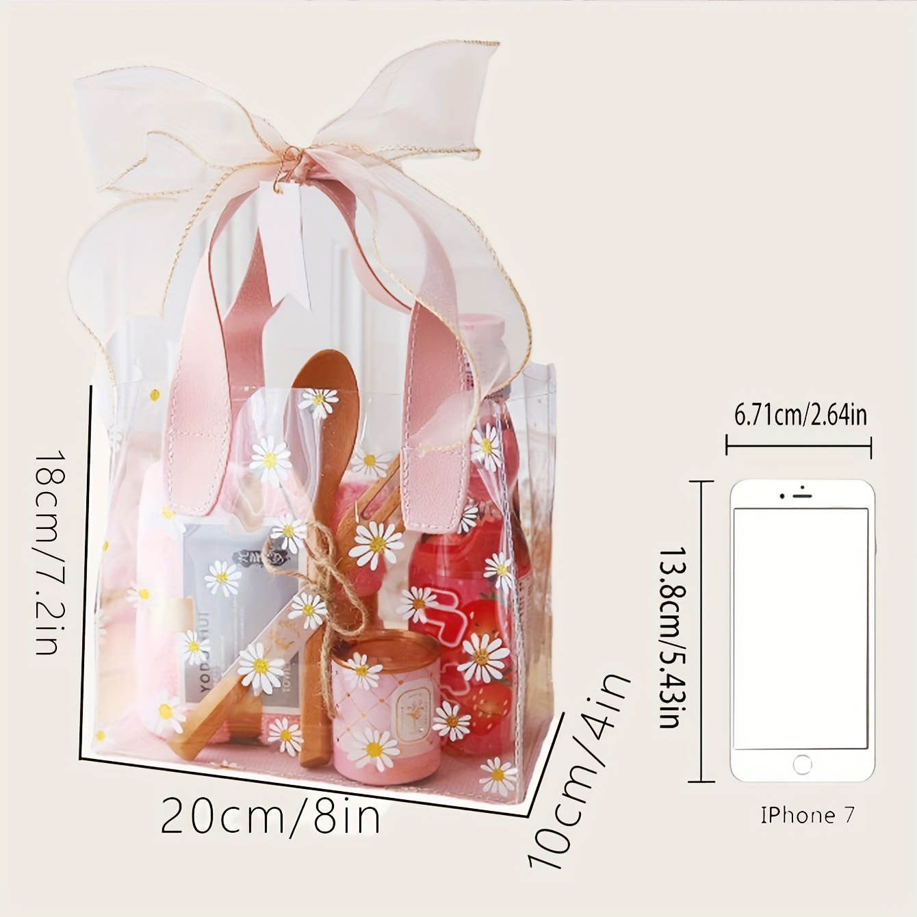 Large Pvc Gift Bag Ribbon Cute Daisy Pattern Handled Gift - Temu