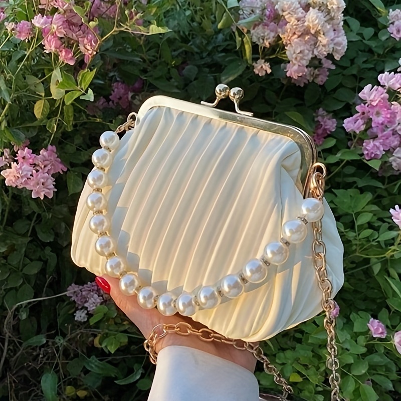 1pc Solid Color Faux Pearl Handle Decor Transparent Acrylic Shoulder Bag  With Metal Chain For Women, Gift