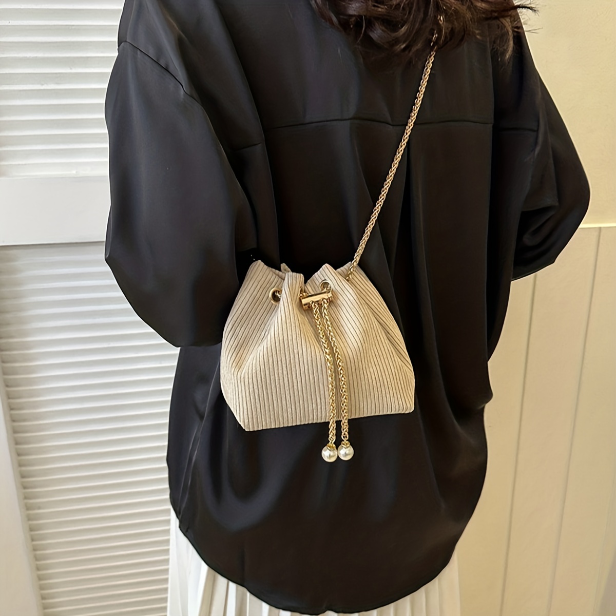 Mini Minimalist Drawstring Detail Bucket Bag
