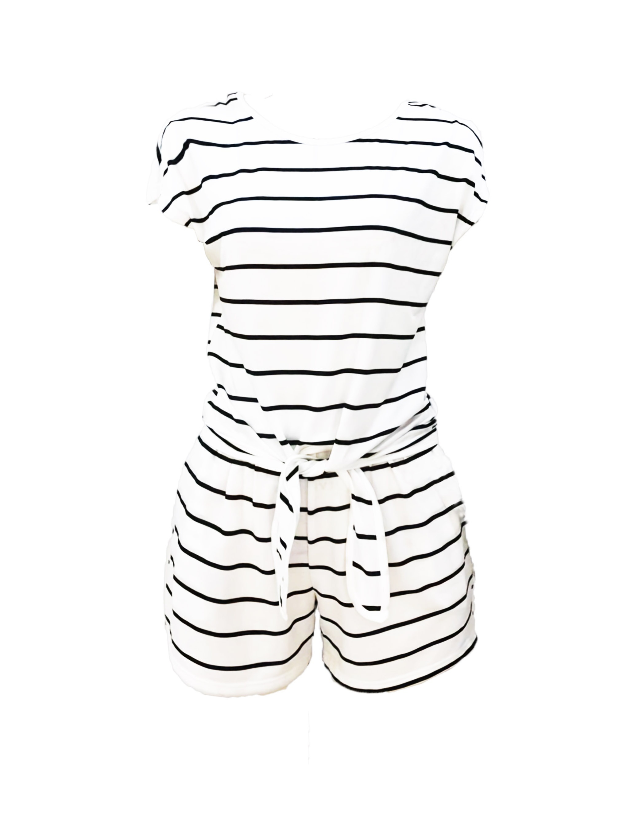 Striped Print Casual Two piece Set Tie Front Short Sleeve Tops & Wide Leg Shorts