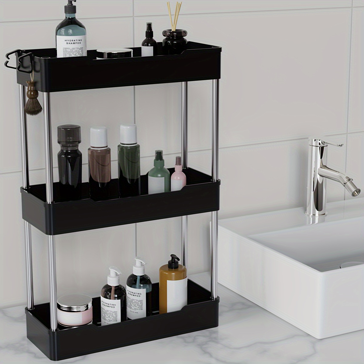 Plastic Bathroom Vanity Countertop Organizer Shelf, Multilayer