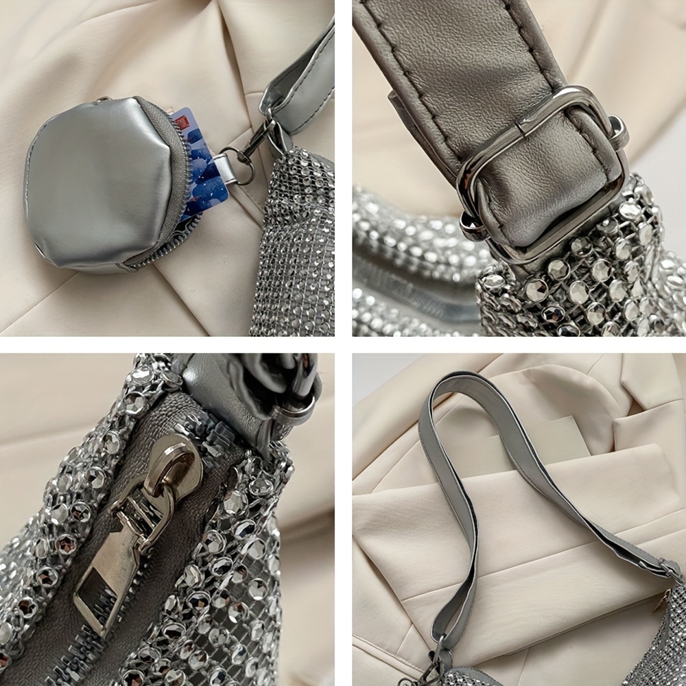 Glitter Rhinestone Shoulder Bag All Match Stylish With Mini Purse