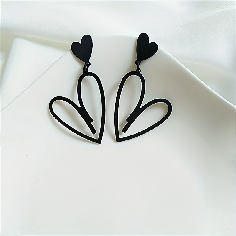 hollow geometric black love shape drop earrings romantic gothic ear jewelry for women 6