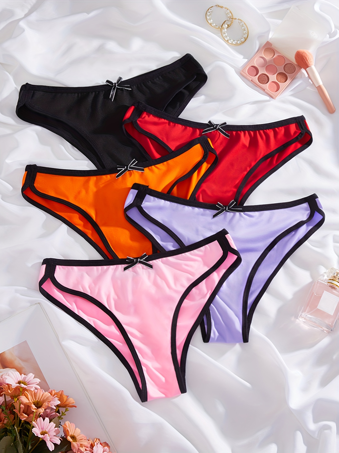 5pcs Bow Tie Panties, Comfy & Breathable Stretchy Intimates Panties,  Women's Lingerie & Underwear