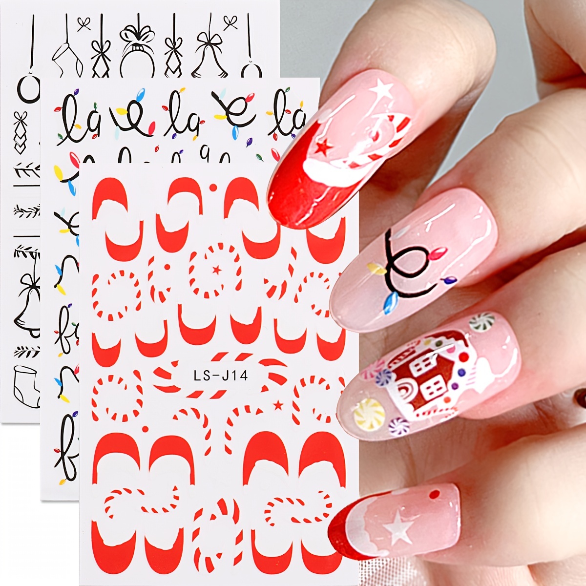 Striped Love Bell Christmas Fake Nails With Shiny Decals, Acrylic Nail  Charms Christmas Day Nail Decorations - Temu Italy