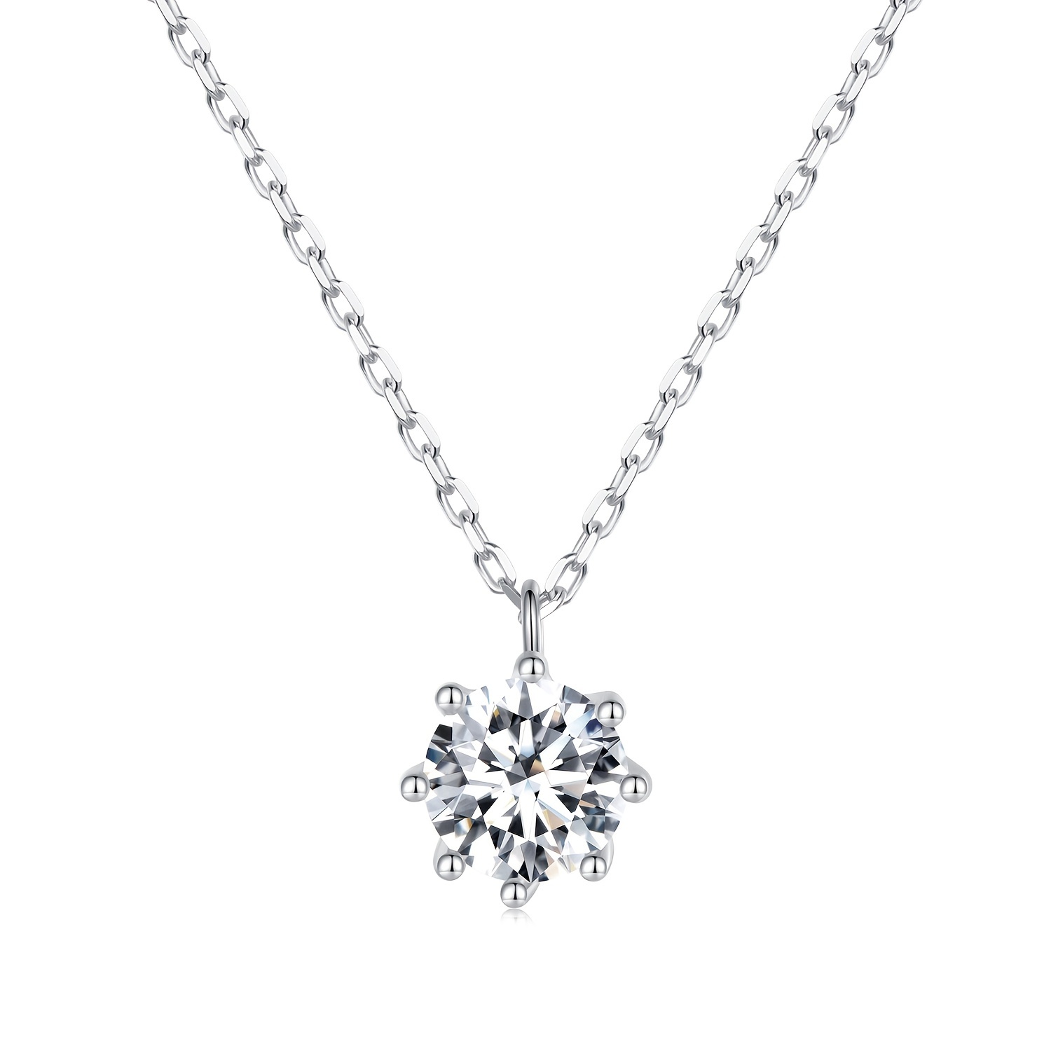 1 Carat Round Cut Moissanite Solitaire Pendant Necklace in 18k White Gold  over Silver, Female, Adult 