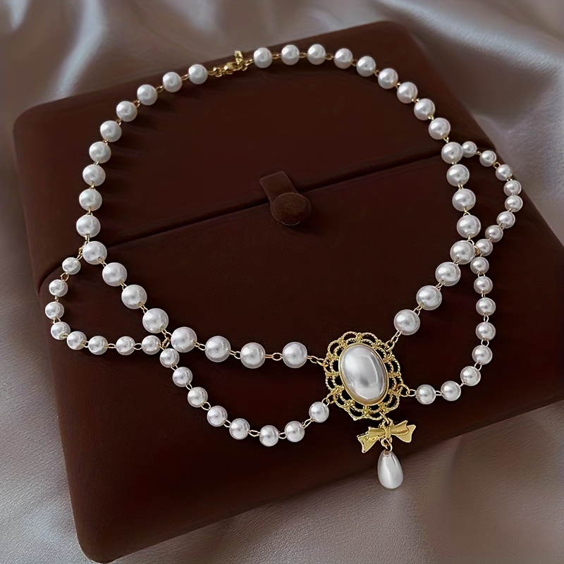 Vintage Baroque Style Faux Pearl Tassel Necklace For - Temu