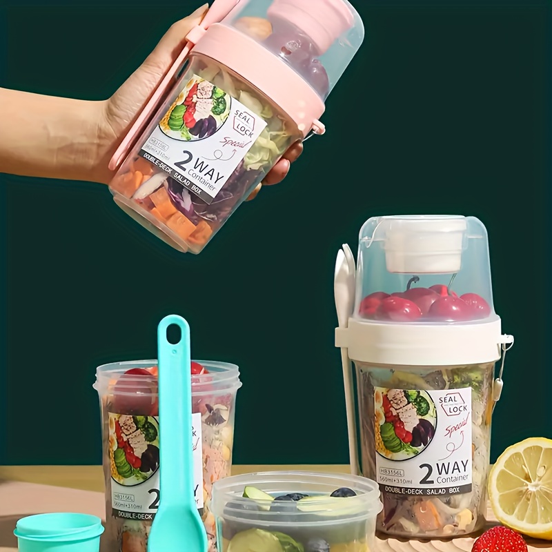 Salad Meal Shaker Cup With Spoon 2 Tier To Go Salad Shaker - Temu